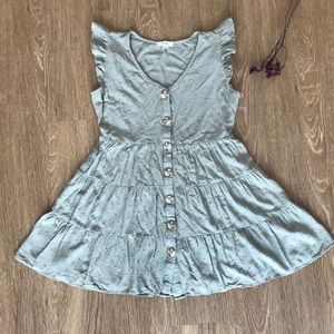 E&M Sage Green Swiss Dot Tiered Dress